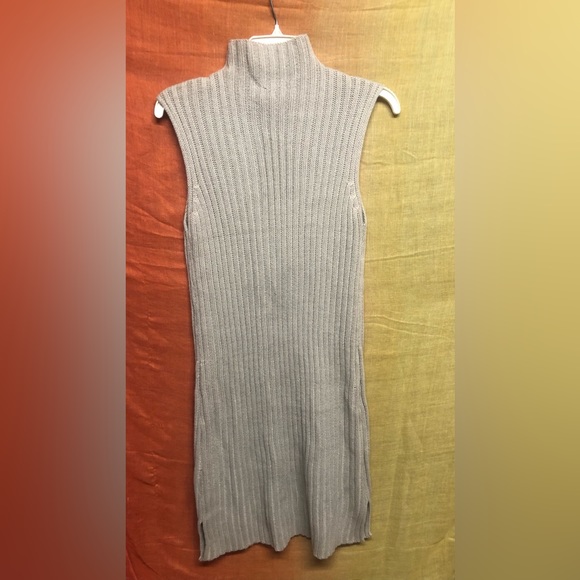 Mock neck ribbed sleeveless Cloth grey sweater dress - Picture 2 of 5